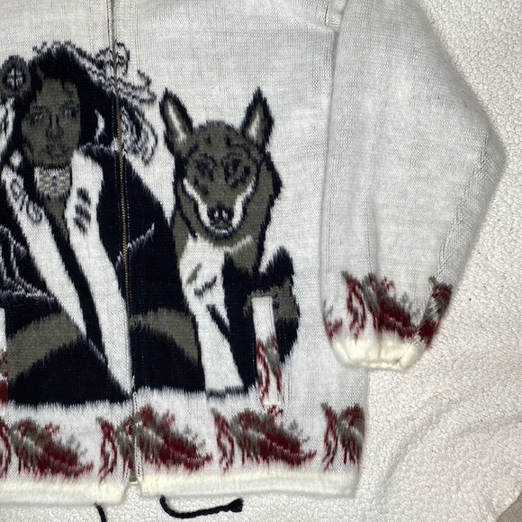 Rumiñahui Wool Incan Woman And Wolf Full Zip Sweater: Size Large - Picture 11 of 12